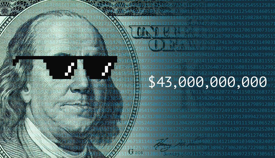 Criminals stole billions of dollars from identity fraud victims in 2023 a picture of Ben Franklin on the 100 dollar bill with pixelated sunglasses over his face