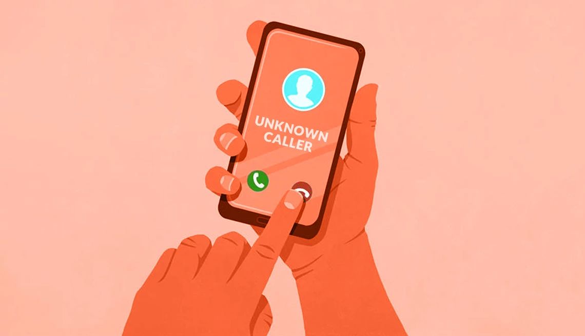 Common Phone Scams a hand holding a smart phone rejects a call from an unknown number