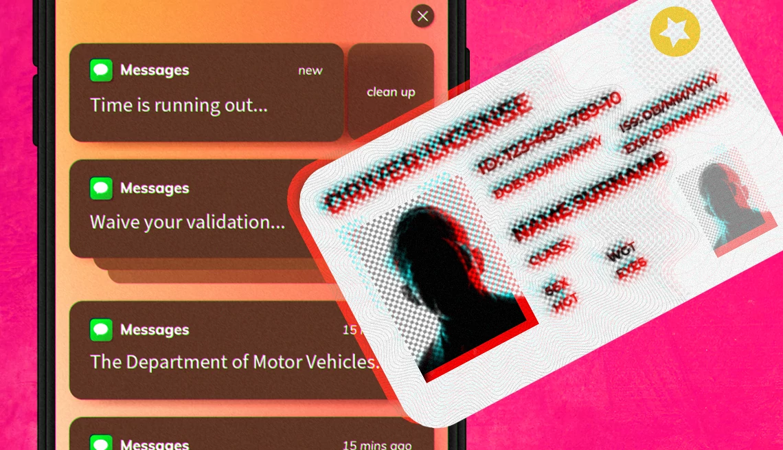 Real ID scams an id with text messages from a scammer